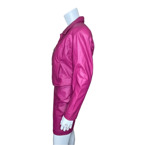 Vintage 80s 90s wilsons leather pink jacket skirt set size M - Picture 4 of 9